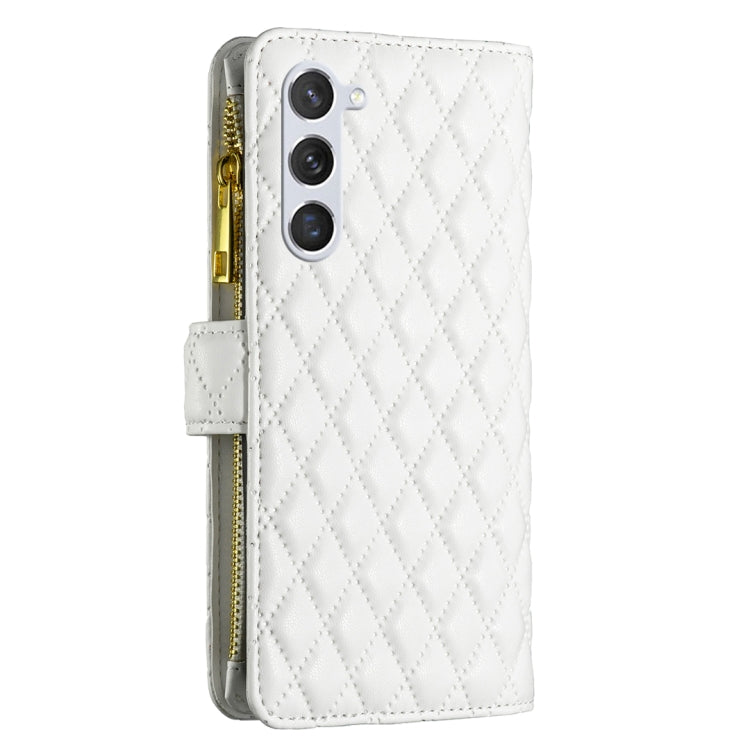 For Samsung Galaxy S25+ 5G Diamond Lattice Zipper Wallet Leather Flip Phone Case(White) - Galaxy S25+ 5G Cases by PMC TechLife | Online Shopping South Africa | PMC TechLife | Buy Now Pay Later Mobicred