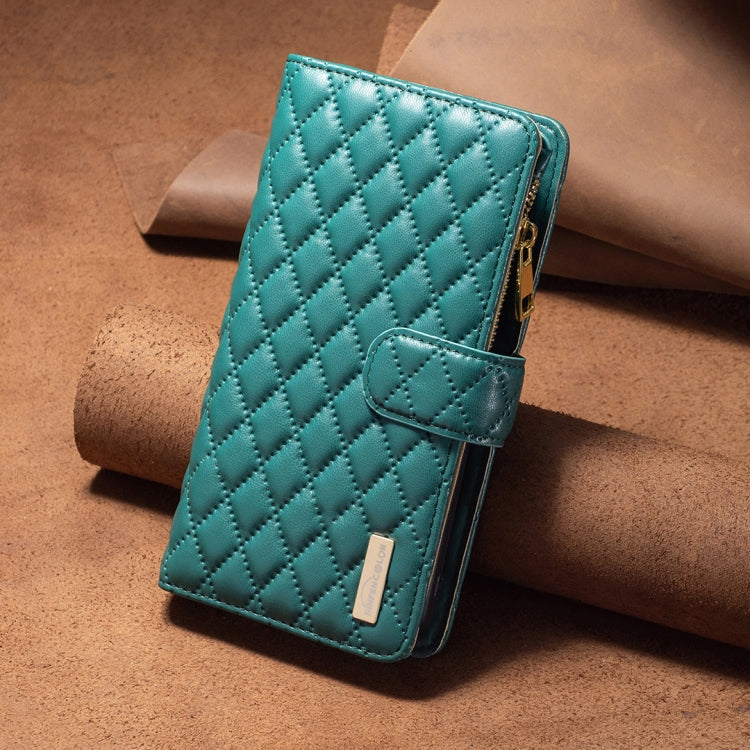 For Samsung Galaxy S25+ 5G Diamond Lattice Zipper Wallet Leather Flip Phone Case(Green) - Galaxy S25+ 5G Cases by PMC TechLife | Online Shopping South Africa | PMC TechLife | Buy Now Pay Later Mobicred