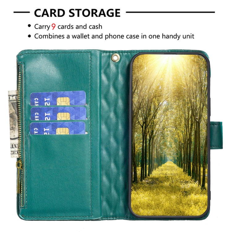 For Samsung Galaxy S25+ 5G Diamond Lattice Zipper Wallet Leather Flip Phone Case(Green) - Galaxy S25+ 5G Cases by PMC TechLife | Online Shopping South Africa | PMC TechLife | Buy Now Pay Later Mobicred
