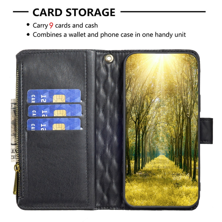 For Samsung Galaxy S25+ 5G Diamond Lattice Zipper Wallet Leather Flip Phone Case(Black) - Galaxy S25+ 5G Cases by PMC TechLife | Online Shopping South Africa | PMC TechLife | Buy Now Pay Later Mobicred
