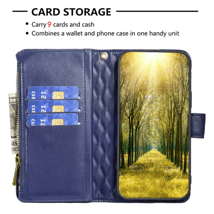 For Samsung Galaxy S25 Ultra 5G Diamond Lattice Zipper Wallet Leather Flip Phone Case(Blue) - Galaxy S25 Ultra 5G Cases by PMC TechLife | Online Shopping South Africa | PMC TechLife | Buy Now Pay Later Mobicred