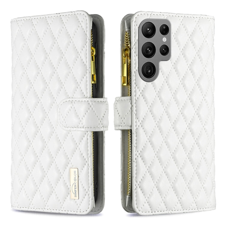For Samsung Galaxy S25 Ultra 5G Diamond Lattice Zipper Wallet Leather Flip Phone Case(White) - Galaxy S25 Ultra 5G Cases by PMC TechLife | Online Shopping South Africa | PMC TechLife | Buy Now Pay Later Mobicred