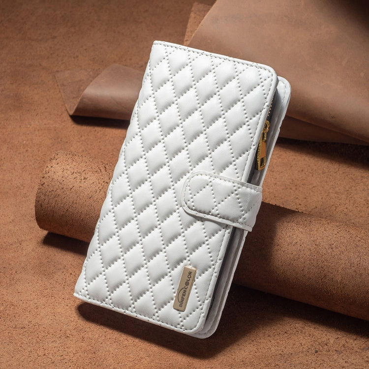 For Samsung Galaxy S25 Ultra 5G Diamond Lattice Zipper Wallet Leather Flip Phone Case(White) - Galaxy S25 Ultra 5G Cases by PMC TechLife | Online Shopping South Africa | PMC TechLife | Buy Now Pay Later Mobicred