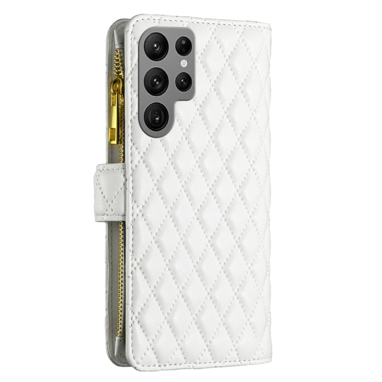 For Samsung Galaxy S25 Ultra 5G Diamond Lattice Zipper Wallet Leather Flip Phone Case(White) - Galaxy S25 Ultra 5G Cases by PMC TechLife | Online Shopping South Africa | PMC TechLife | Buy Now Pay Later Mobicred