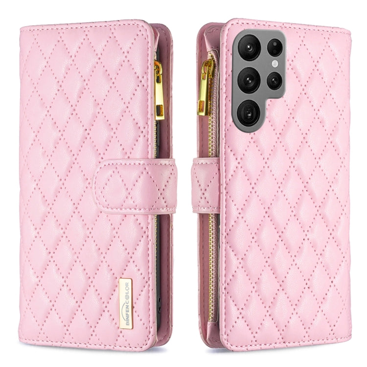 For Samsung Galaxy S25 Ultra 5G Diamond Lattice Zipper Wallet Leather Flip Phone Case(Pink) - free shipping - PMC TechLife - Order now!