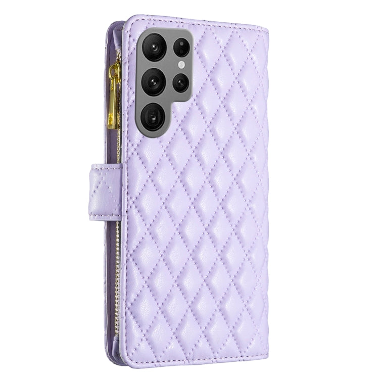For Samsung Galaxy S25 Ultra 5G Diamond Lattice Zipper Wallet Leather Flip Phone Case(Purple) - Galaxy S25 Ultra 5G Cases by PMC TechLife | Online Shopping South Africa | PMC TechLife | Buy Now Pay Later Mobicred