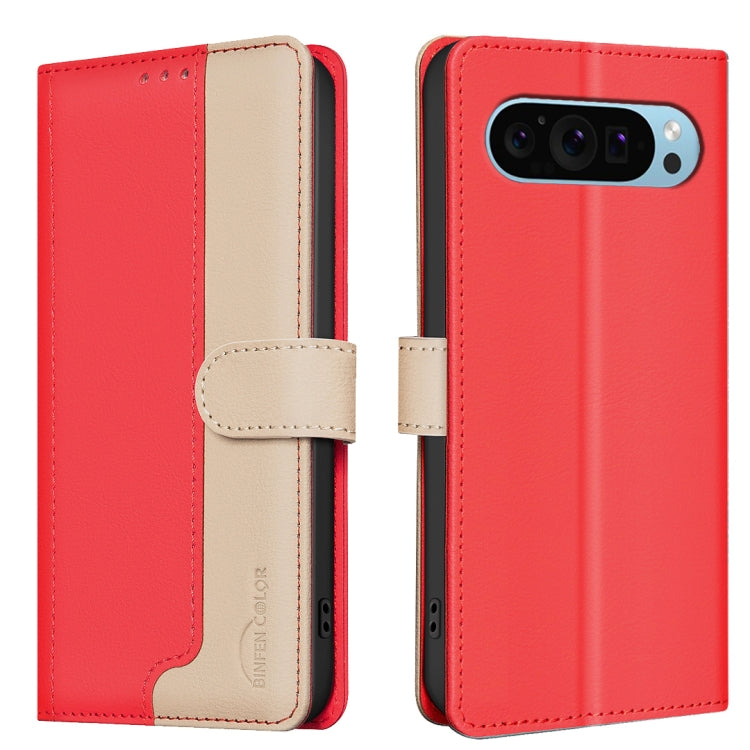 For Google Pixel 9 Color Matching RFID Anti-theft Leather Phone Case(Red) - Google Cases by PMC TechLife | Online Shopping South Africa | PMC TechLife | Buy Now Pay Later Mobicred