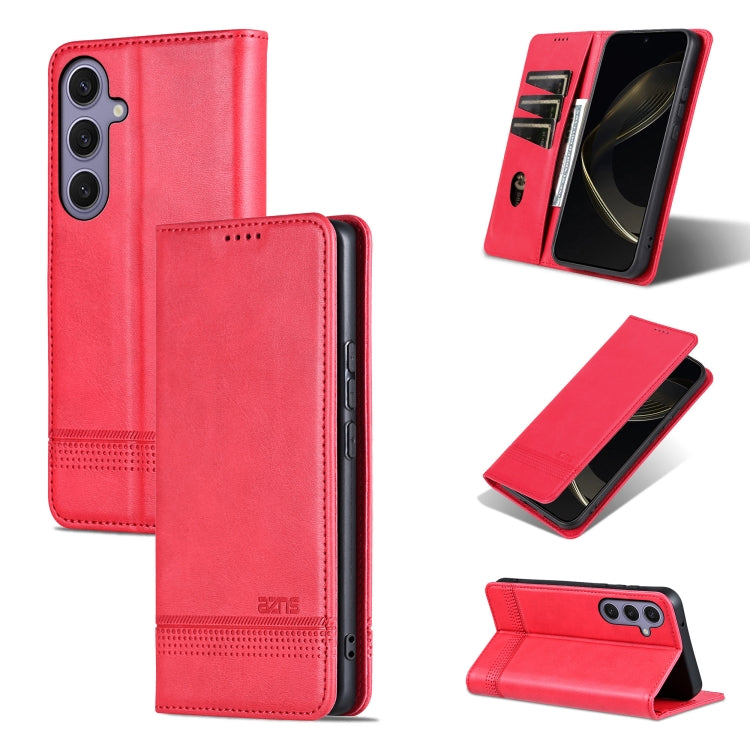For Samsung Galaxy S25 5G AZNS Magnetic Calf Texture Flip Leather Phone Case(Red) - free shipping - PMC Jewellery - Order now!