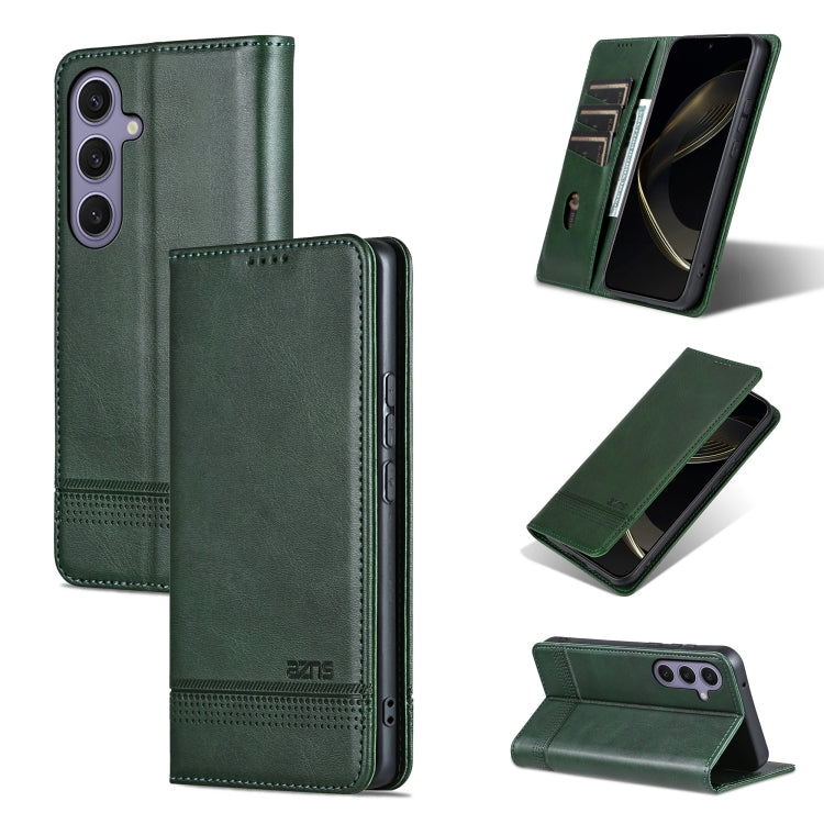 For Samsung Galaxy S25 5G AZNS Magnetic Calf Texture Flip Leather Phone Case(Dark Green) - free shipping - PMC Jewellery - Order now!