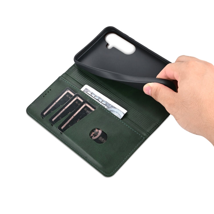 For Samsung Galaxy S25+ 5G AZNS Magnetic Calf Texture Flip Leather Phone Case(Dark Green) - free shipping - PMC Jewellery - Order now!