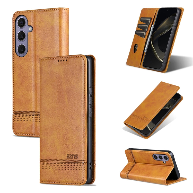 For Samsung Galaxy S25+ 5G AZNS Magnetic Calf Texture Flip Leather Phone Case(Light Brown) - free shipping - PMC Jewellery - Order now!