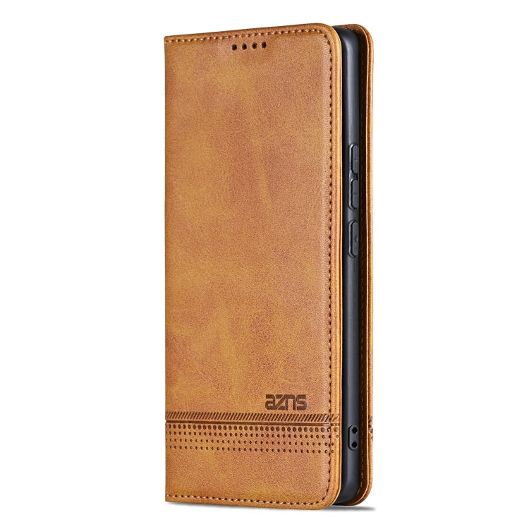 For Samsung Galaxy S25+ 5G AZNS Magnetic Calf Texture Flip Leather Phone Case(Light Brown) - free shipping - PMC Jewellery - Order now!