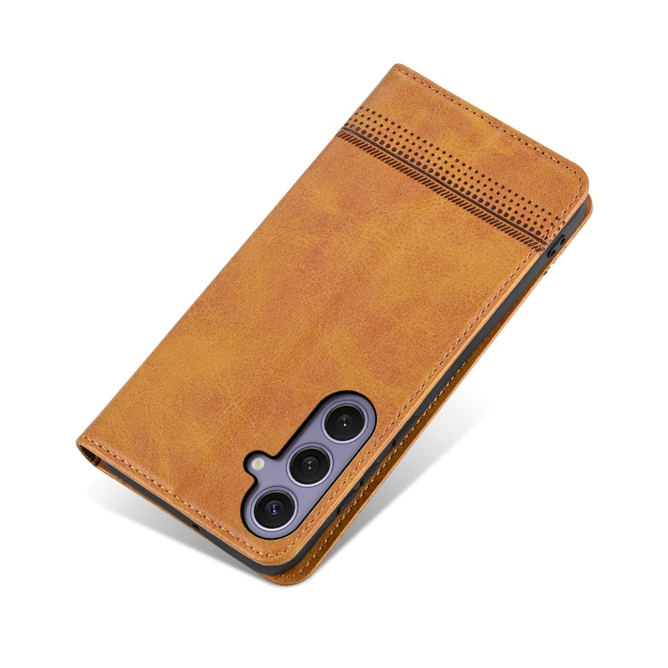 For Samsung Galaxy S25+ 5G AZNS Magnetic Calf Texture Flip Leather Phone Case(Light Brown) - free shipping - PMC Jewellery - Order now!