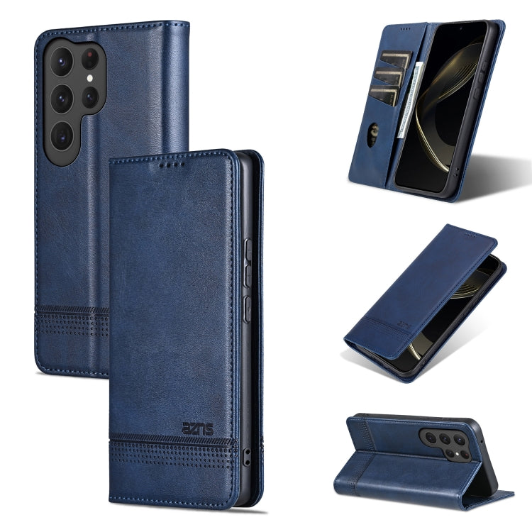 For Samsung Galaxy S25 Ultra 5G AZNS Magnetic Calf Texture Flip Leather Phone Case(Dark Blue) - free shipping - PMC Jewellery - Order now!