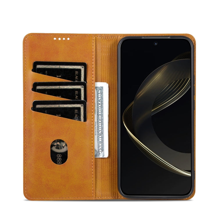 For Samsung Galaxy S25 Ultra 5G AZNS Magnetic Calf Texture Flip Leather Phone Case(Light Brown) - free shipping - PMC Jewellery - Order now!