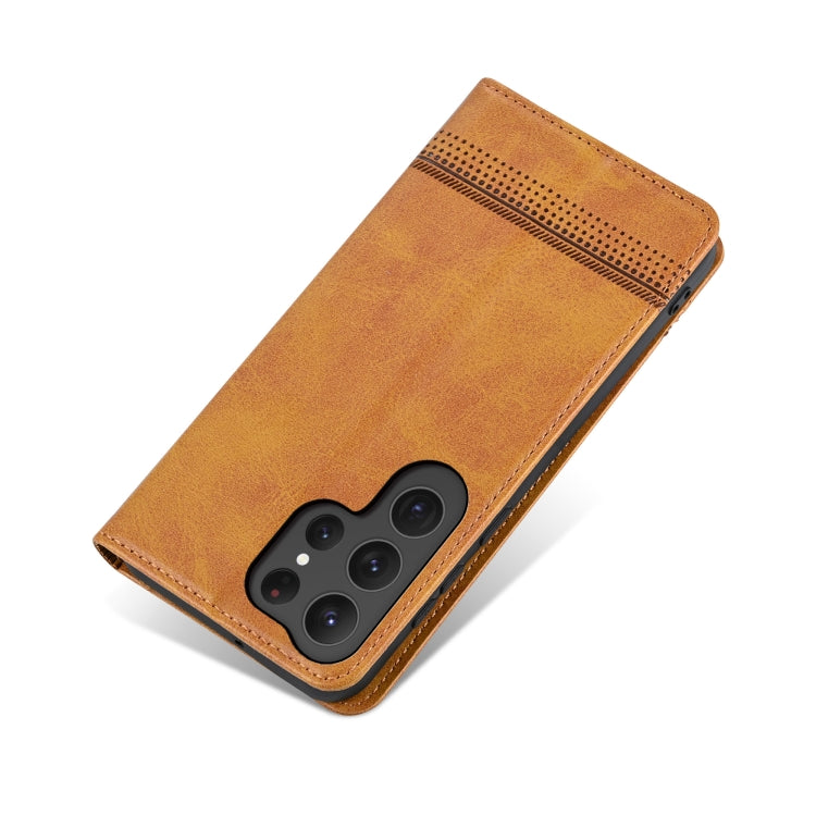 For Samsung Galaxy S25 Ultra 5G AZNS Magnetic Calf Texture Flip Leather Phone Case(Light Brown) - free shipping - PMC Jewellery - Order now!