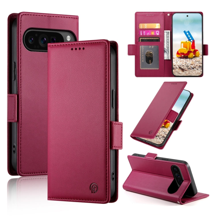 For Google Pixel 9 Pro Side Buckle Magnetic Frosted Leather Phone Case(Wine Red) - Google Cases by PMC TechLife | Online Shopping South Africa | PMC TechLife | Buy Now Pay Later Mobicred