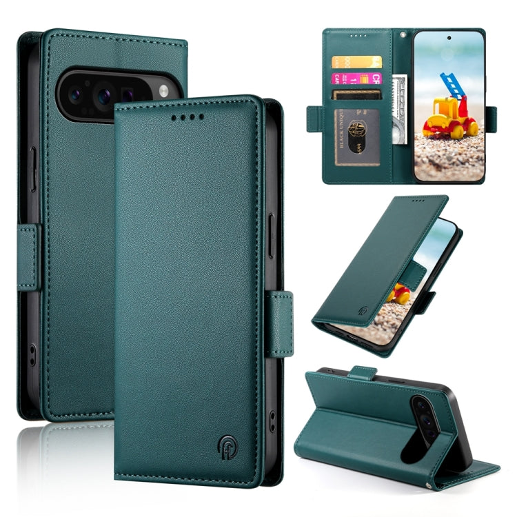 For Google Pixel 9 Pro Side Buckle Magnetic Frosted Leather Phone Case(Dark Green) - Google Cases by PMC TechLife | Online Shopping South Africa | PMC TechLife | Buy Now Pay Later Mobicred