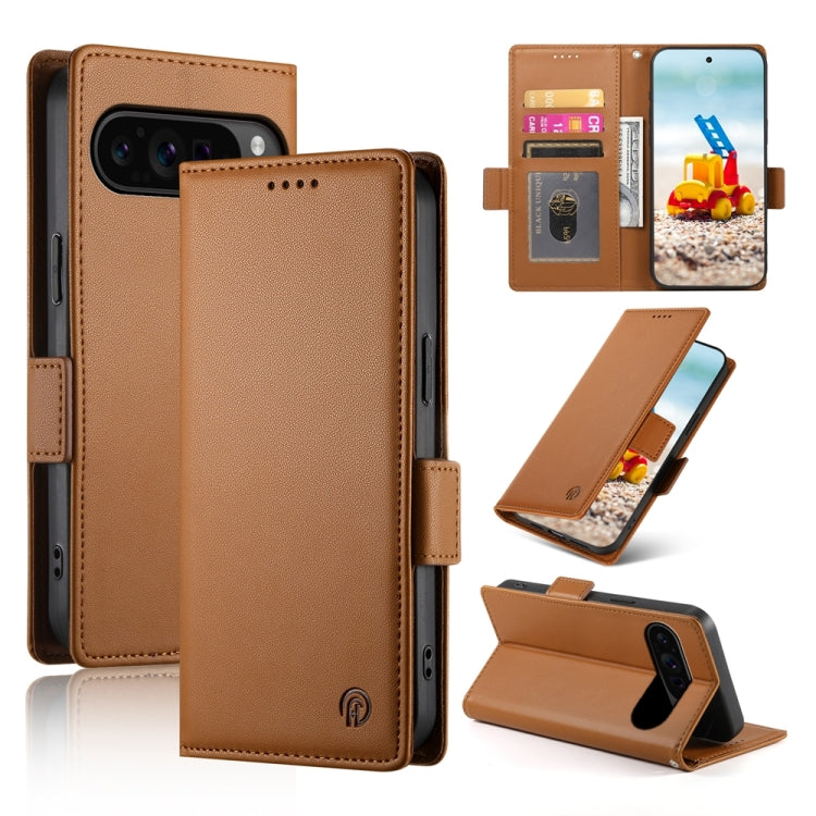 For Google Pixel 9 Pro Side Buckle Magnetic Frosted Leather Phone Case(Brown) - Google Cases by PMC TechLife | Online Shopping South Africa | PMC TechLife | Buy Now Pay Later Mobicred