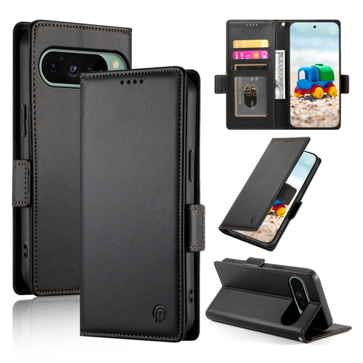 For Google Pixel 9 Side Buckle Magnetic Frosted Leather Phone Case(Black) - Google Cases by PMC TechLife | Online Shopping South Africa | PMC TechLife | Buy Now Pay Later Mobicred