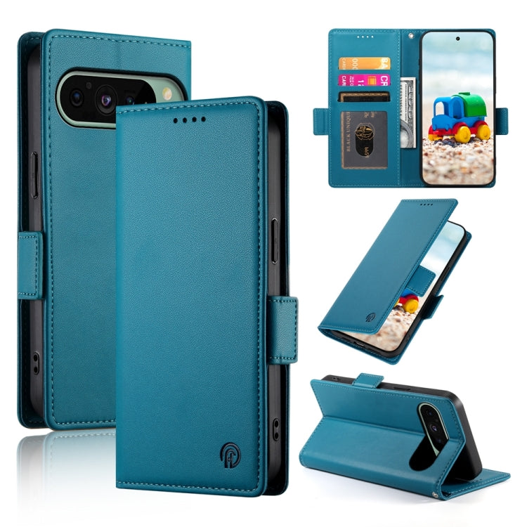 For Google Pixel 9 Side Buckle Magnetic Frosted Leather Phone Case(Blue) - Google Cases by PMC TechLife | Online Shopping South Africa | PMC TechLife | Buy Now Pay Later Mobicred