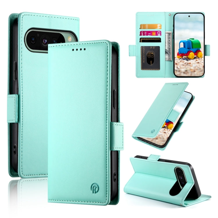 For Google Pixel 9 Side Buckle Magnetic Frosted Leather Phone Case(Mint Green) - Google Cases by PMC TechLife | Online Shopping South Africa | PMC TechLife | Buy Now Pay Later Mobicred