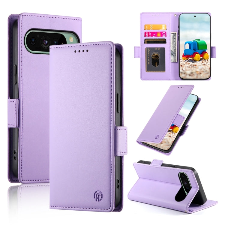 For Google Pixel 9 Side Buckle Magnetic Frosted Leather Phone Case(Purple) - Google Cases by PMC TechLife | Online Shopping South Africa | PMC TechLife | Buy Now Pay Later Mobicred