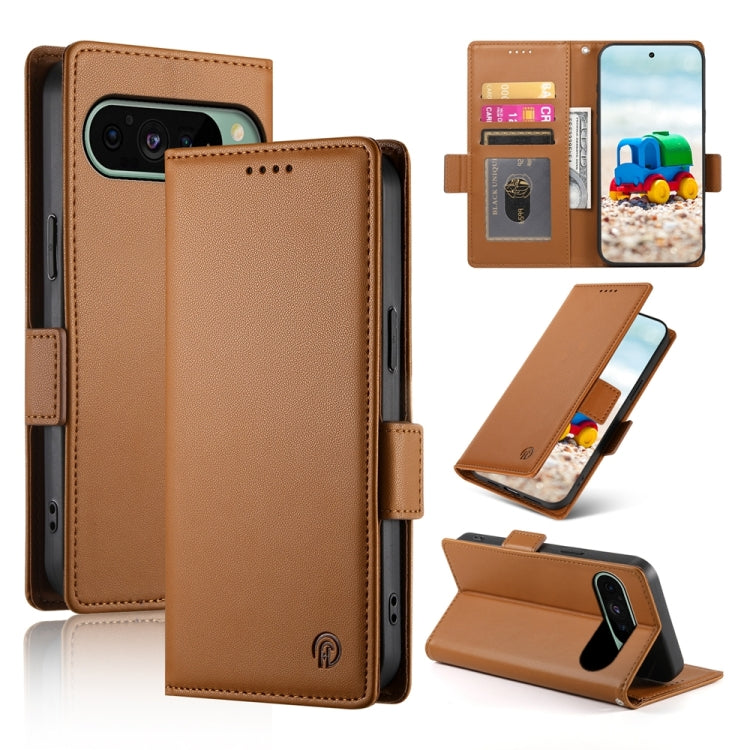For Google Pixel 9 Side Buckle Magnetic Frosted Leather Phone Case(Brown) - Google Cases by PMC TechLife | Online Shopping South Africa | PMC TechLife | Buy Now Pay Later Mobicred