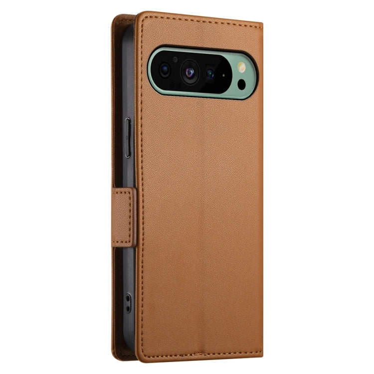 For Google Pixel 9 Side Buckle Magnetic Frosted Leather Phone Case(Brown) - Google Cases by PMC TechLife | Online Shopping South Africa | PMC TechLife | Buy Now Pay Later Mobicred