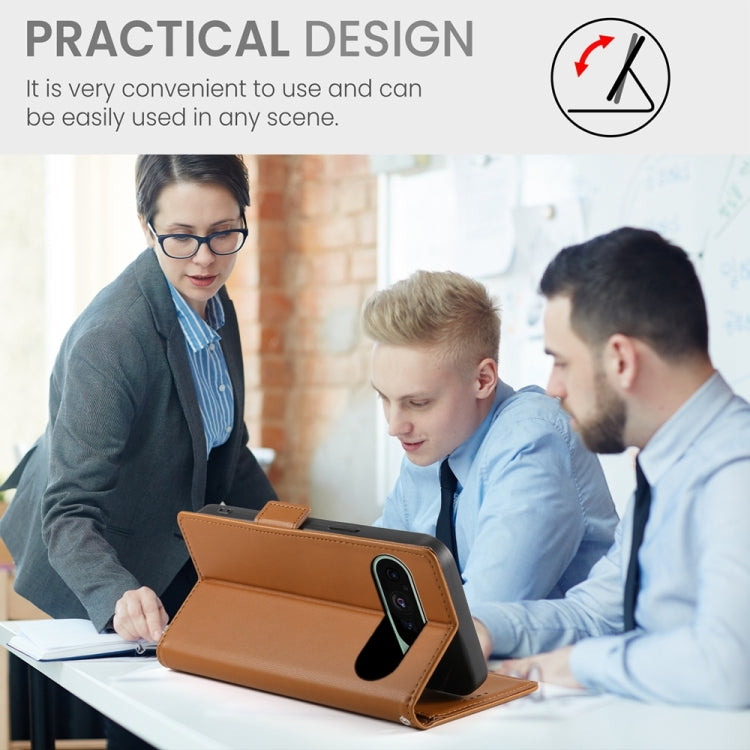 For Google Pixel 9 Side Buckle Magnetic Frosted Leather Phone Case(Brown) - Google Cases by PMC TechLife | Online Shopping South Africa | PMC TechLife | Buy Now Pay Later Mobicred