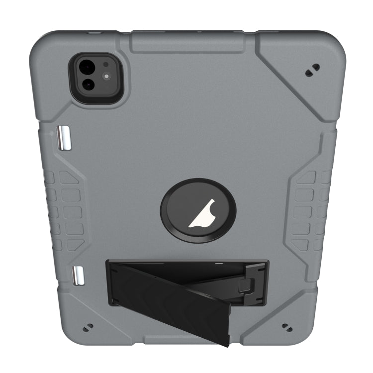 For iPad Pro 11 2024 Armor Holder Silicone Hybrid PC Tablet Case(Grey Black) - free shipping - PMC TechLife - Order now!