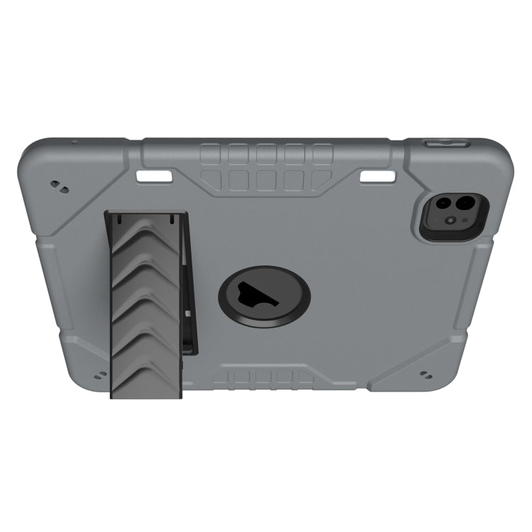 For iPad Pro 11 2024 Armor Holder Silicone Hybrid PC Tablet Case(Grey Black) - free shipping - PMC TechLife - Order now!
