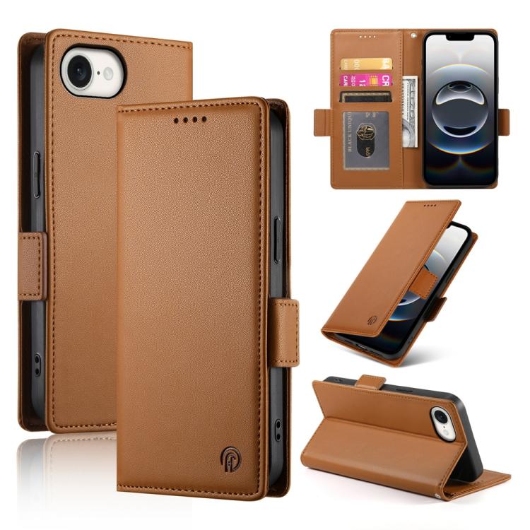 For iPhone 16e Side Buckle Magnetic Frosted Leather Phone Case(Brown) - free shipping - PMC TechLife - Order now!
