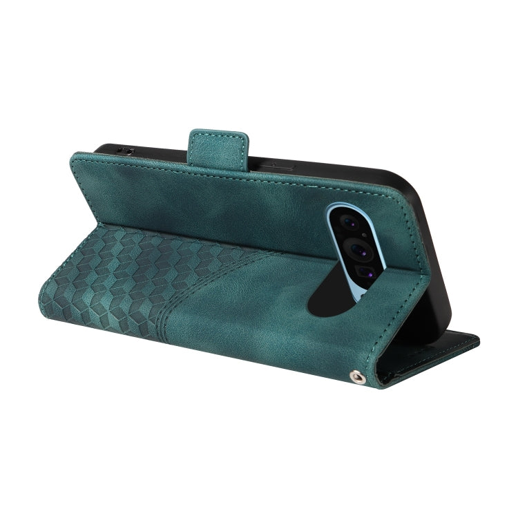 For Google Pixel 9 / 9 Pro Embossed Rhombus Starry Leather Phone Case(Green) - Google Cases by PMC TechLife | Online Shopping South Africa | PMC TechLife | Buy Now Pay Later Mobicred