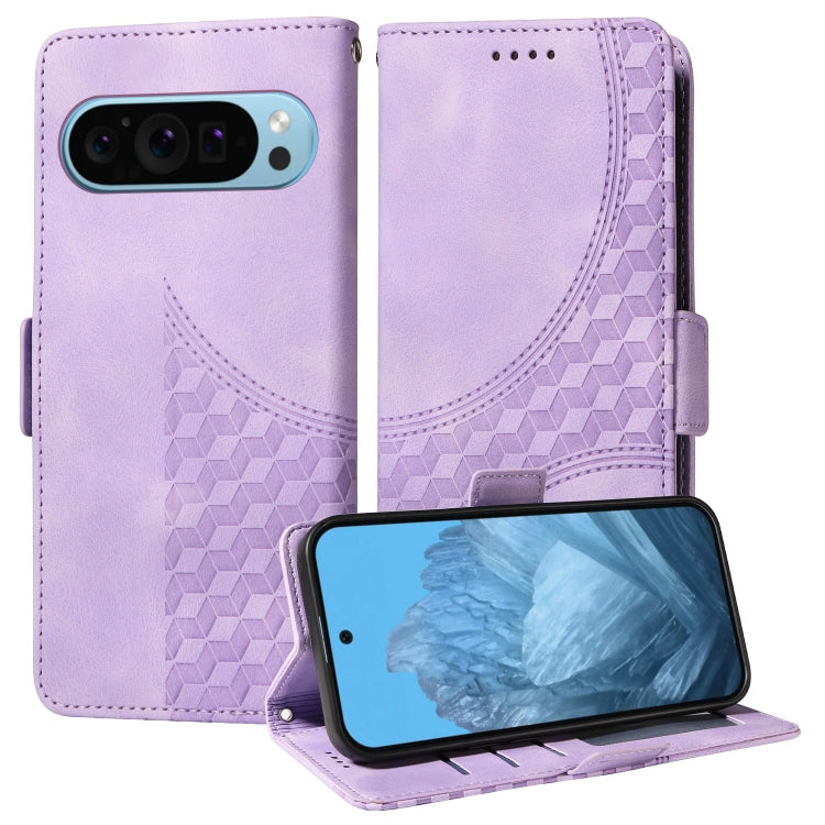 For Google Pixel 9 / 9 Pro Embossed Rhombus Starry Leather Phone Case(Purple) - Google Cases by PMC TechLife | Online Shopping South Africa | PMC TechLife | Buy Now Pay Later Mobicred