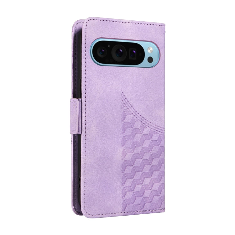 For Google Pixel 9 / 9 Pro Embossed Rhombus Starry Leather Phone Case(Purple) - Google Cases by PMC TechLife | Online Shopping South Africa | PMC TechLife | Buy Now Pay Later Mobicred