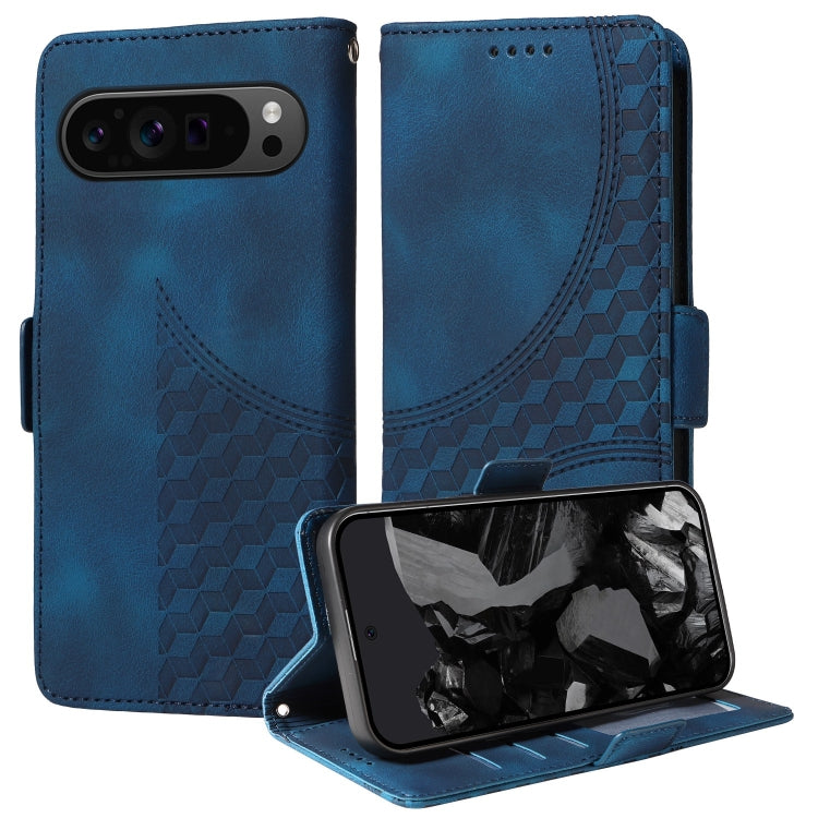 For Google Pixel 9 Pro XL Embossed Rhombus Starry Leather Phone Case(Blue) - Google Cases by PMC TechLife | Online Shopping South Africa | PMC TechLife | Buy Now Pay Later Mobicred