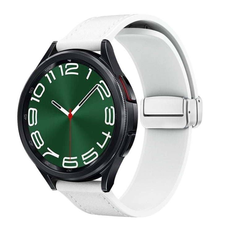 20mm Magnetic Silver Buckle Silicone Leather Watch Band(White) - free shipping - PMC TechLife - Order now!