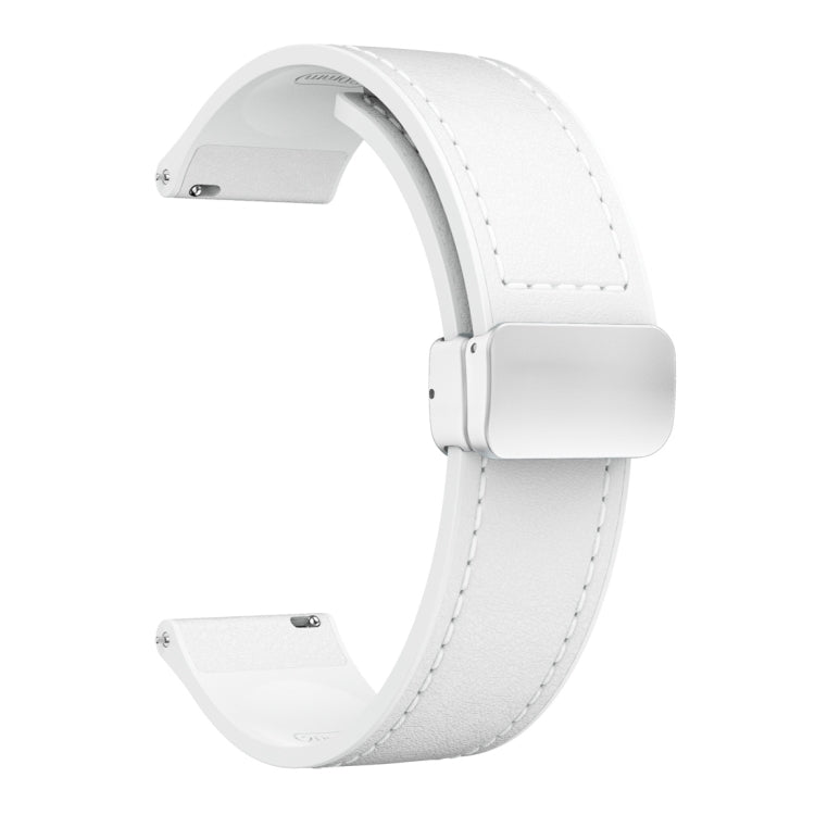 20mm Magnetic Silver Buckle Silicone Leather Watch Band(White) - free shipping - PMC TechLife - Order now!