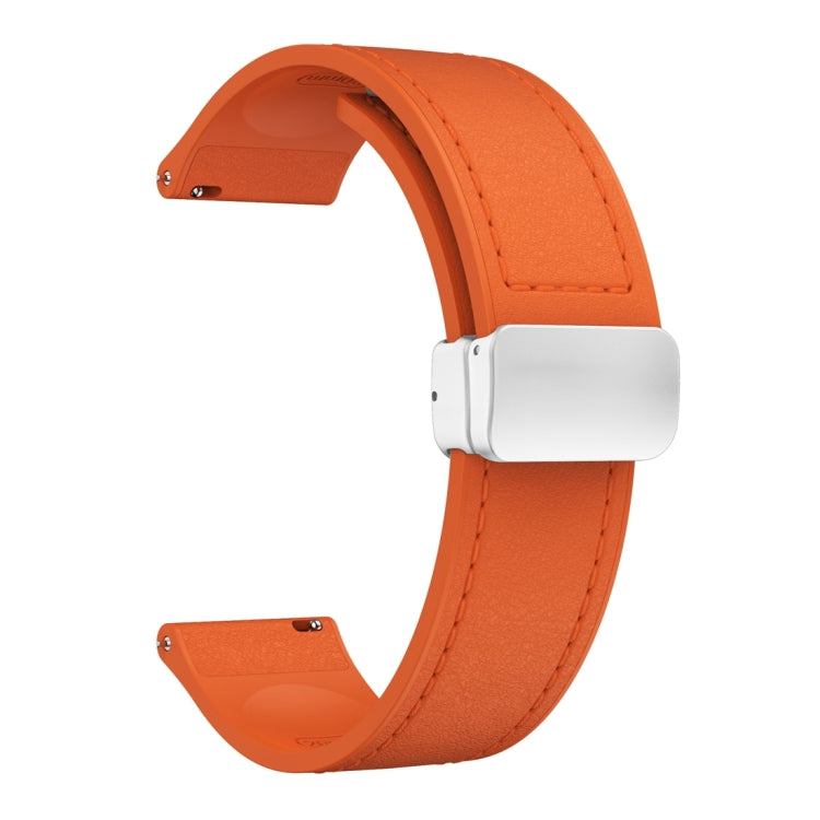 20mm Magnetic Silver Buckle Silicone Leather Watch Band(Orange) - free shipping - PMC TechLife - Order now!