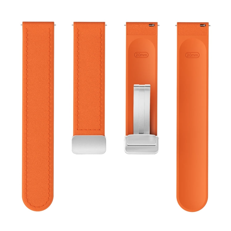 20mm Magnetic Silver Buckle Silicone Leather Watch Band(Orange) - free shipping - PMC TechLife - Order now!