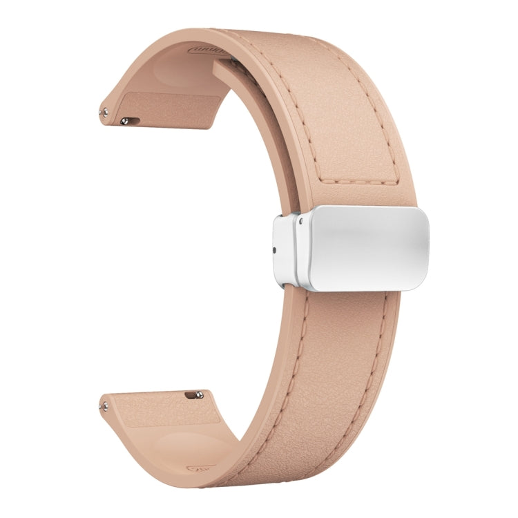 20mm Magnetic Silver Buckle Silicone Leather Watch Band(Pink) - free shipping - PMC TechLife - Order now!