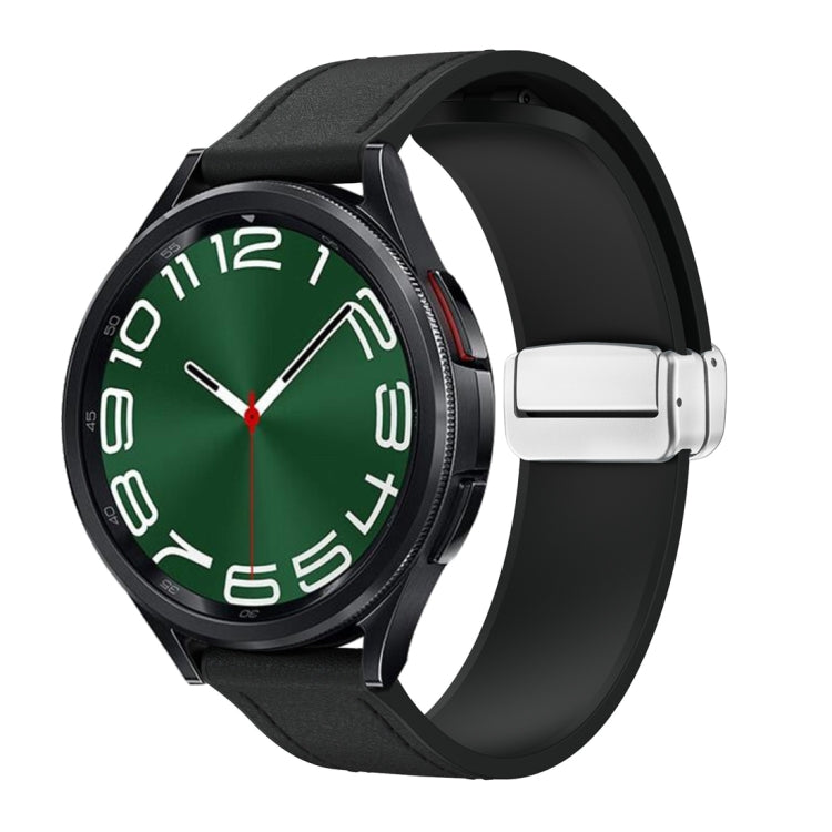 20mm Magnetic Silver Buckle Silicone Leather Watch Band(Black) - free shipping - PMC TechLife - Order now!