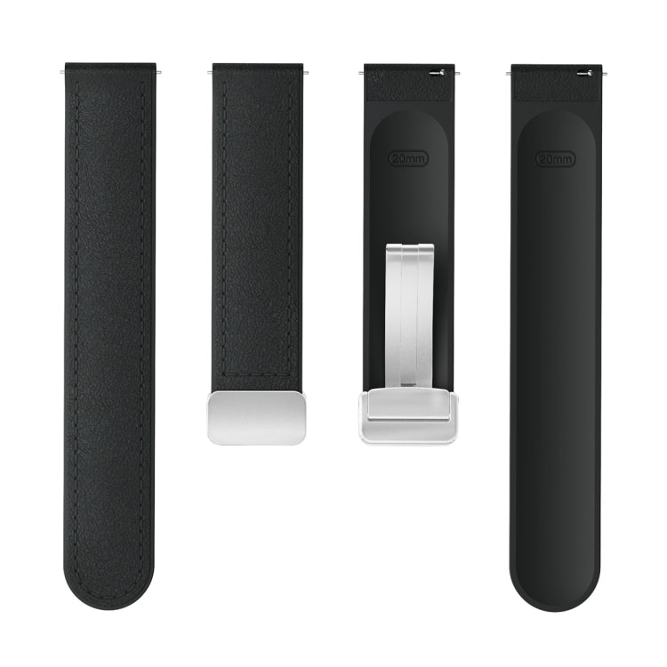 20mm Magnetic Silver Buckle Silicone Leather Watch Band(Black) - free shipping - PMC TechLife - Order now!