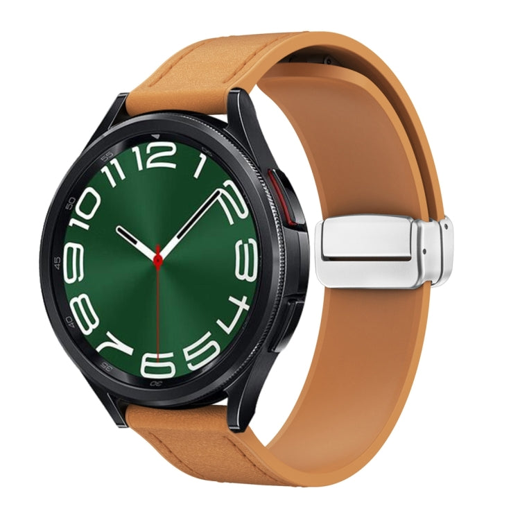 20mm Magnetic Silver Buckle Silicone Leather Watch Band(Light Brown) - free shipping - PMC TechLife - Order now!