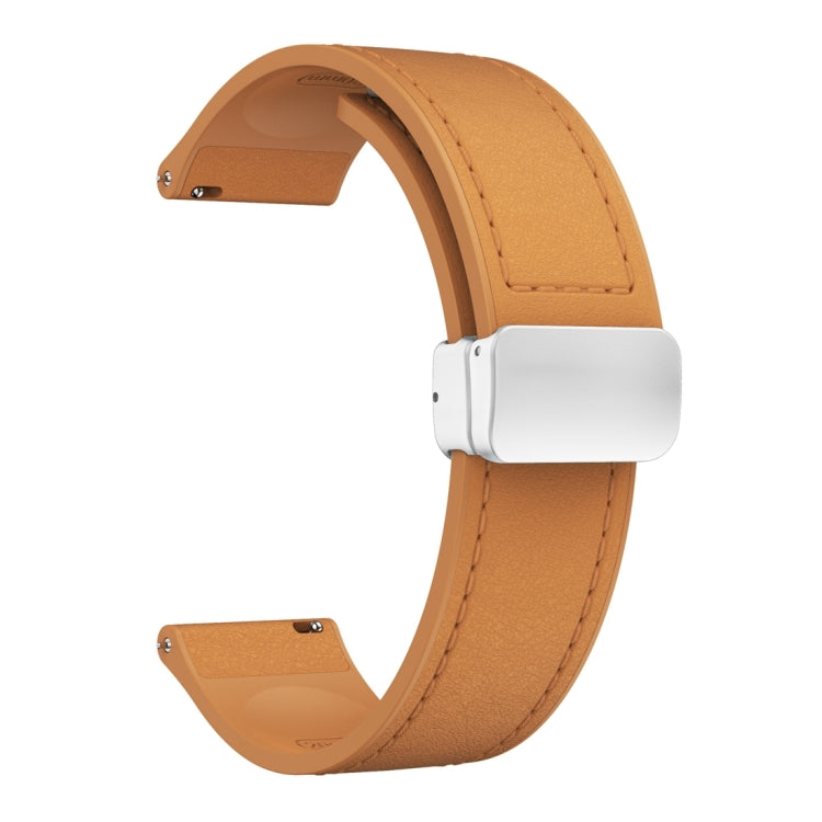20mm Magnetic Silver Buckle Silicone Leather Watch Band(Light Brown) - free shipping - PMC TechLife - Order now!
