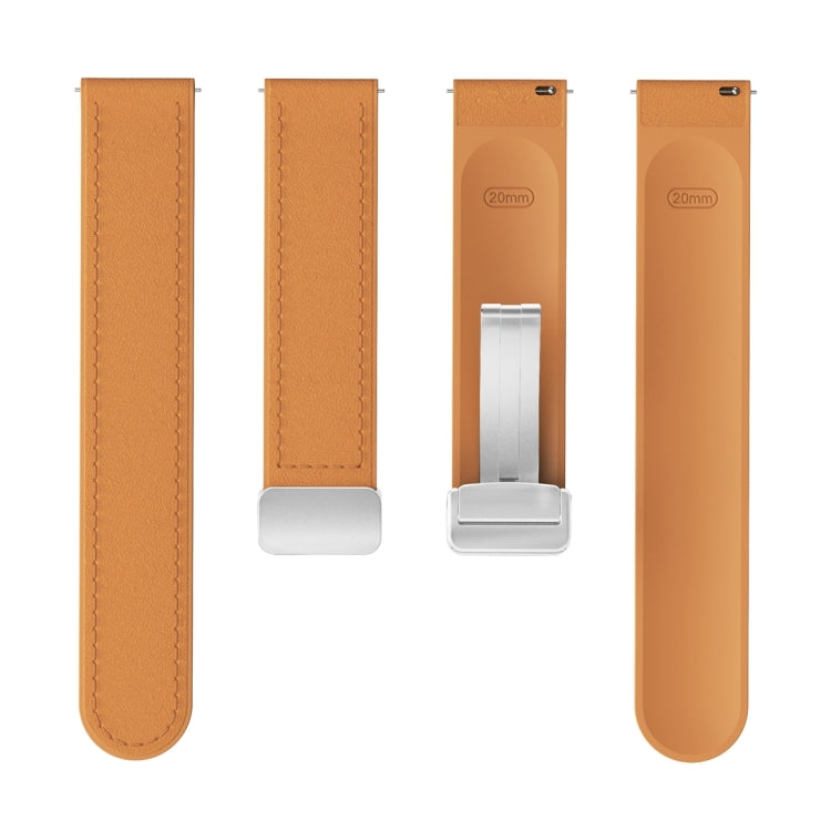 20mm Magnetic Silver Buckle Silicone Leather Watch Band(Light Brown) - free shipping - PMC TechLife - Order now!