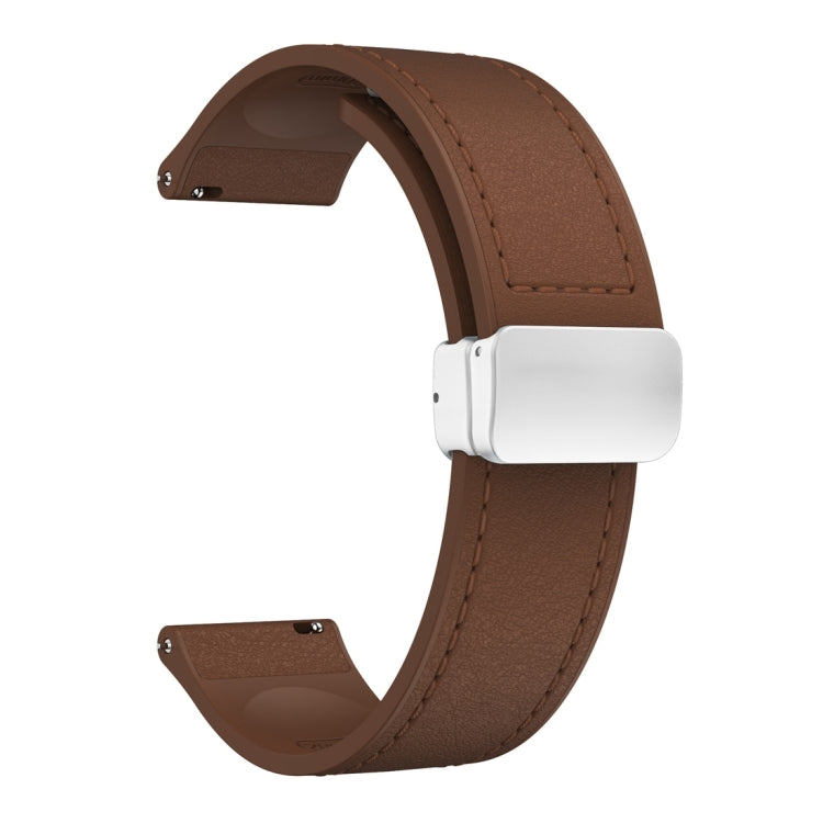20mm Magnetic Silver Buckle Silicone Leather Watch Band(Dark Brown) - free shipping - PMC TechLife - Order now!
