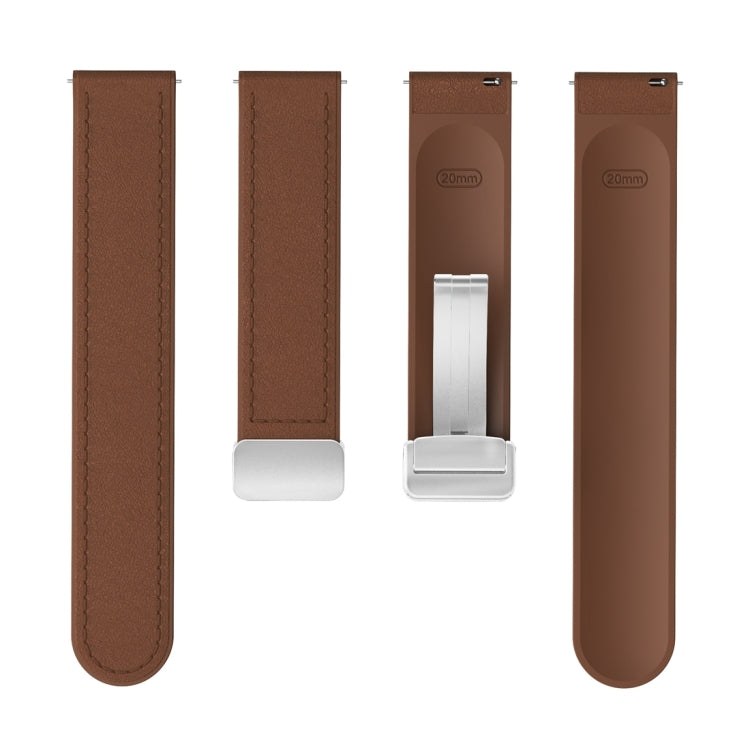 20mm Magnetic Silver Buckle Silicone Leather Watch Band(Dark Brown) - free shipping - PMC TechLife - Order now!