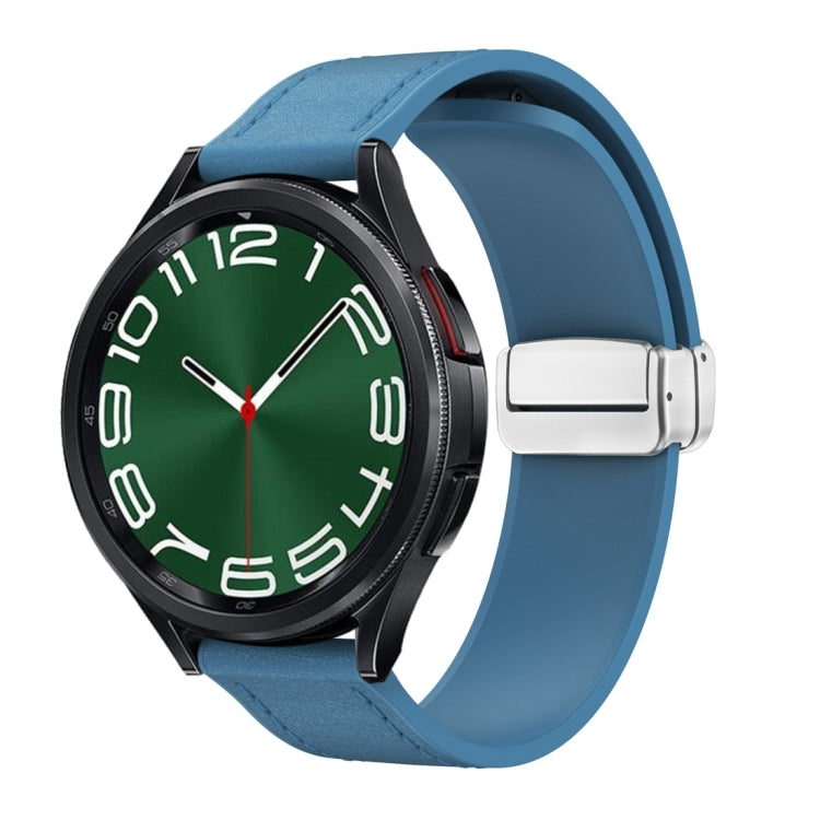 20mm Magnetic Silver Buckle Silicone Leather Watch Band(Blue) - free shipping - PMC TechLife - Order now!